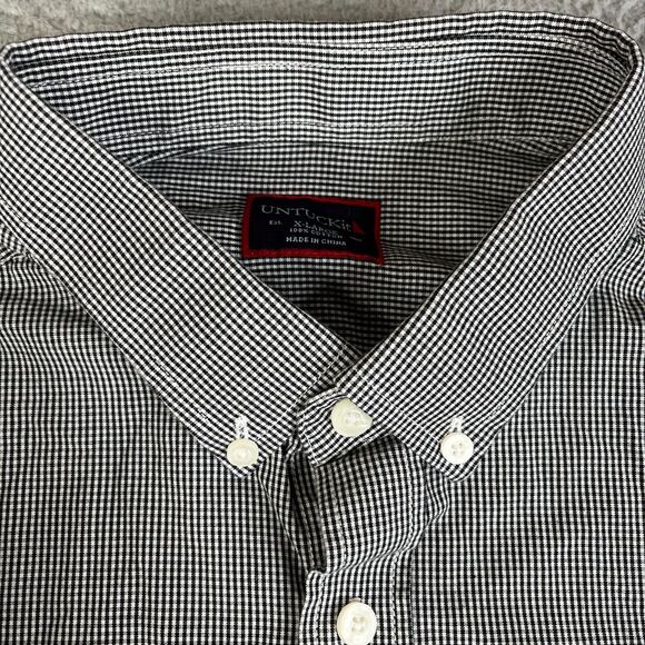 Untuckit Shirt Mens XL Black White Button Long Sleeve Micro Plaid Casual Cotton - Picture 4 of 10